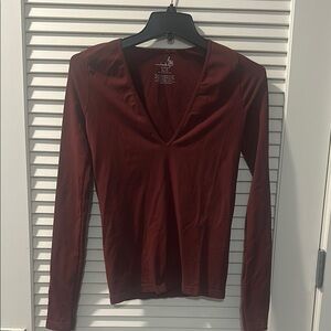 Free People Deep Red V-Neck Long Sleeve Top